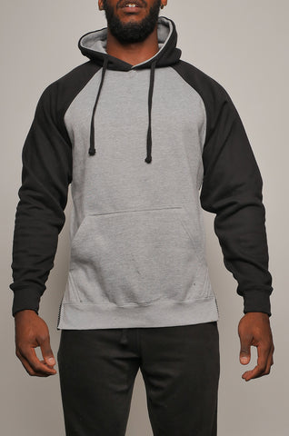 I8T-013 Men's Two Colour Fleece Pullover Hoodie with Side Zips